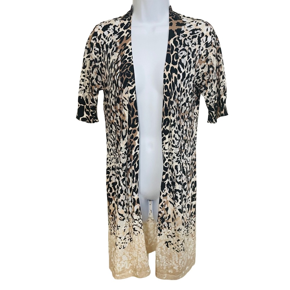Chico's Boho Chic Leopard Print Burn Out Open Cardigan 0/XS Lightweight Duster